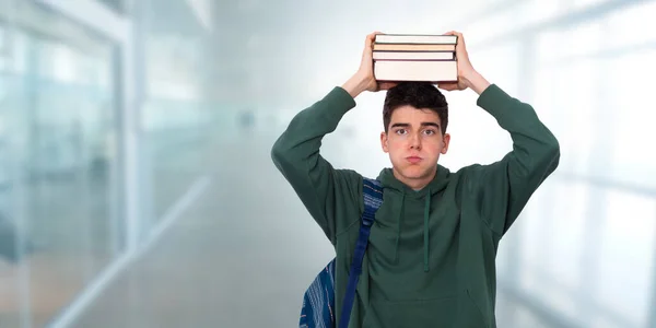 Estudiante Con Libros Escuela —  Fotos de Stock