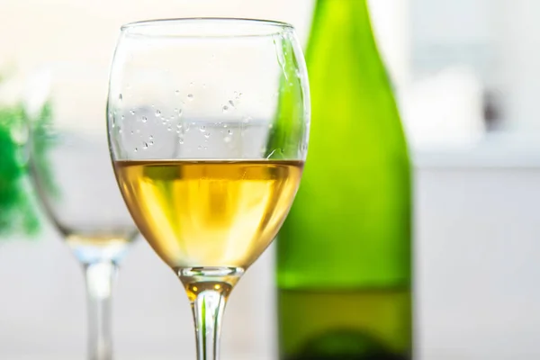 Glass White Wine Bottle Table — Stock Photo, Image