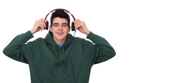 Teenager Headphones Isolated White Background — Stock Photo, Image