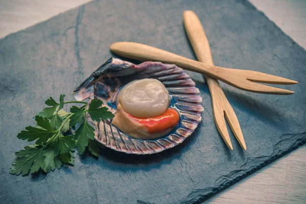 Scallops Natural Scallops Shell Stone Plate — Stock Photo, Image