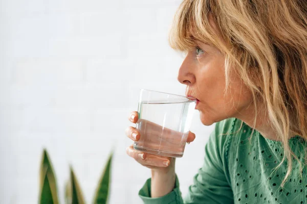 Mulher Adulta Bebendo Copo Água — Fotografia de Stock