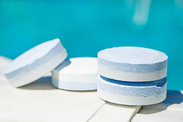 Pool Chlorine Tablets Water Bottom — стоковое фото