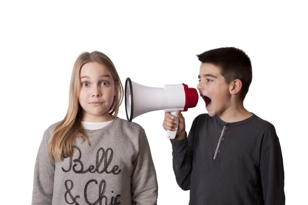 Crianças com megafone — Fotografia de Stock