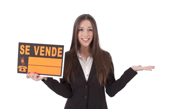 Girl with sign — Stock Photo, Image