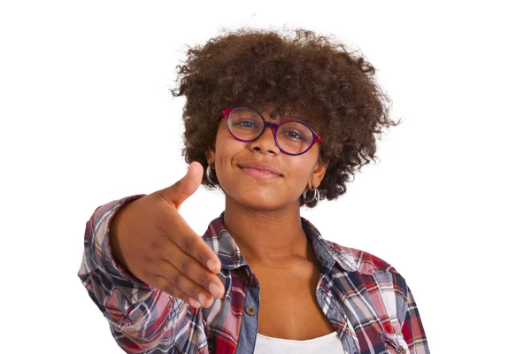 Jovem menina mão acenando — Fotografia de Stock