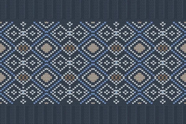 Patrón de punto nórdico sin costura vectorial en azul, blanco, colores marrones. — Vector de stock
