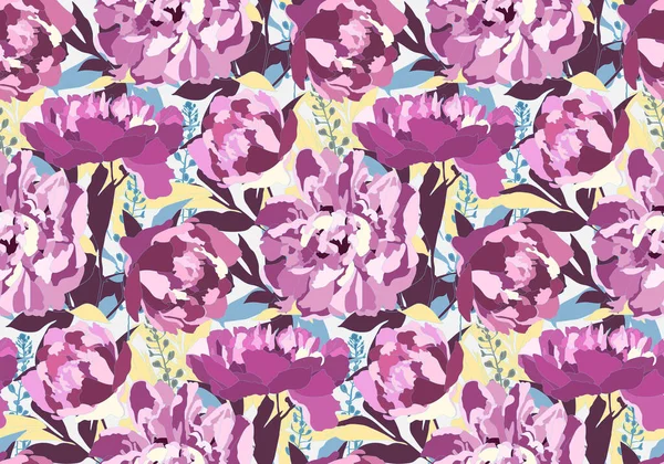 Векторный цветочный безморщинистый узор с цветками пионов. Пурпурные пионы — стоковый вектор