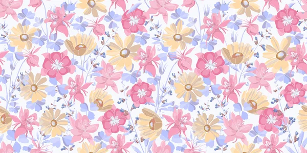 Vector bloemen naadloos patroon. Pastel bloemen en bladeren. — Stockvector