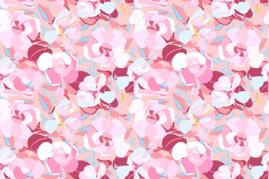 Çiçeksiz vektör deseni. Kestane yapraklı pembe bahçe çiçekleri..