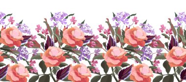 Çiçeksiz vektör deseni, dekoratif kenar. Yapraklı vektör çiçekleri