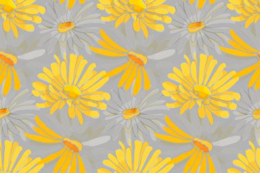 Çiçeksiz vektör deseni. Sarı, gri çiçekler.