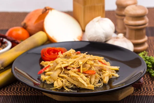 Bamboo shoots sliced fried with pork and glass noodles — Stock Photo, Image