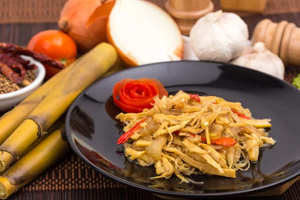 Bamboo shoots sliced fried with pork and glass noodles — Stock Photo, Image
