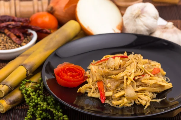 Bamboo shoots sliced fried with pork and glass noodles — Stock Photo, Image