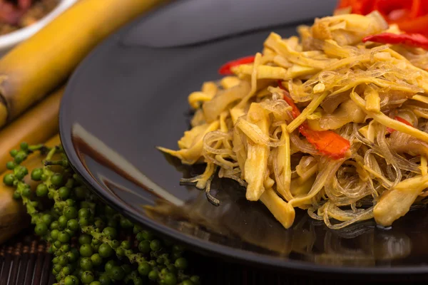 Bamboo shoots sliced fried with pork and glass noodles — Stock Photo, Image