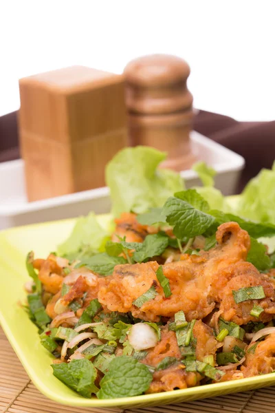 Fried fish with spicy herb sauce — Stock Photo, Image