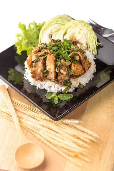Porco frito picante com arroz — Fotografia de Stock
