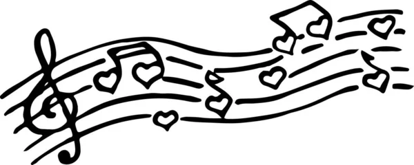 Hand Drawn Melody Love Musical Notes Shape Hearts — Stock Vector