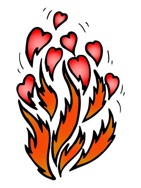 Flamme Amour Avec Coeur Doodle Coloré — Photo