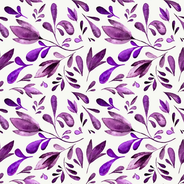 Motif aquarelle sans couture de fleurs dans des tons lilas sur un fond blanc. Modèle d'aquarelle dessiné à la main. — Photo