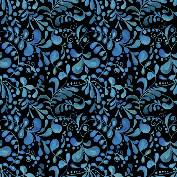 Patrón de acuarela sin costuras de flores en tonos azules. Patrón de acuarela dibujado a mano. — Foto de Stock