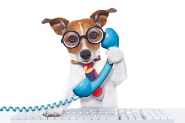 dog on the phone clipart