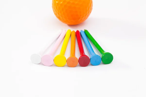 Wooden golf tees on the white table — Stock Photo, Image