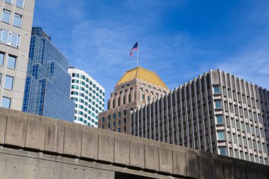 Gökdelenlerin Boston, Massachusetts havaya doğru akşam görünümü