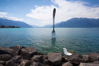 Dev çelik çatal su, Cenevre Gölü, vevey, İsviçre