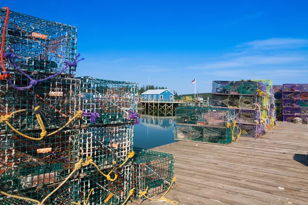 Granja de cangrejo y jaulas de cangrejo en la península de Saint George, Maine, EE.UU. — Foto de Stock