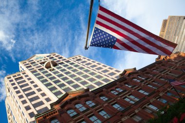 Havaya doğru akşam görünümü gökdelenlerin Boston, ABD
