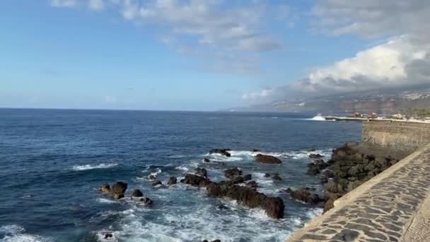 Boa Noite Passeio Marítimo Puerto Cruz Uma Cidade Costa Norte — Vídeo de Stock