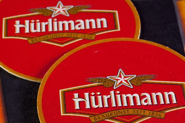 Switzerland, Zurich-June 3, 2014: Beermats from Hurlimann Beer — Stock Photo, Image