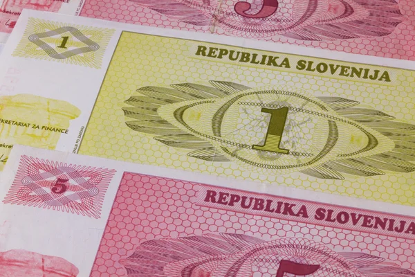 Różnych banknotów tolara ze Słowenii na stole — Zdjęcie stockowe