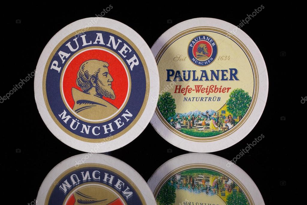 Germany,Berlin -December 12,2014:Beermats from Paulaner beer.Paulaner is a German brewery, established in 1634 in Munich by the Minim friars of the Neudeck ob der Au cloister.