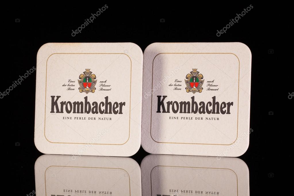 Austria,Wien - December 15,2014:Beermats from Krombacher beer.The brewery was founded on 4 February 1803 by Johannes Haas. His father Johann Eberhard Haas was running a tavern in Krombach.