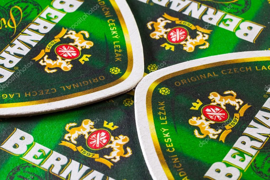 Prague,Czech Republic-December 3,2014:Beermats from Bernard beer.Bernard Brewery is a Czech family brewery, founded in 1597.