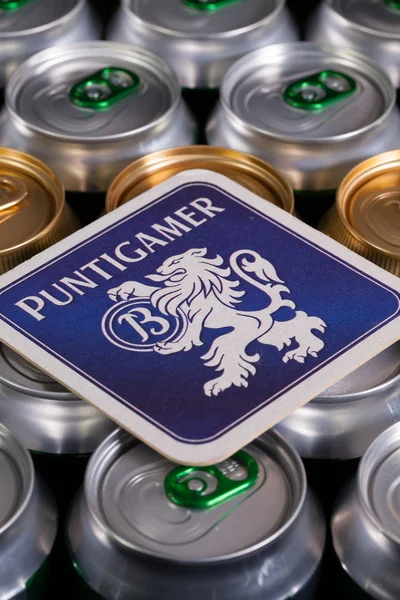 Beermat from Puntigamer beer on the cans. — Stock Photo, Image