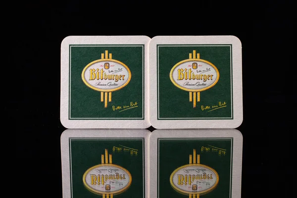 Bitburger 啤酒的 Beermats — 图库照片