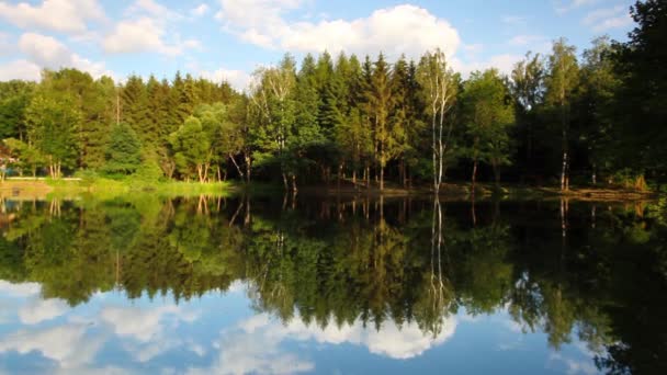 Odbicie symetrii na letnim jeziorze — Wideo stockowe