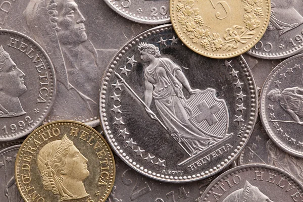 Different coins of Swiss money — Stock Photo, Image