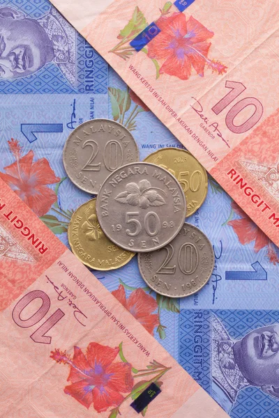 Bankbiljetten en munten van Ringgit van Maleisië — Stockfoto