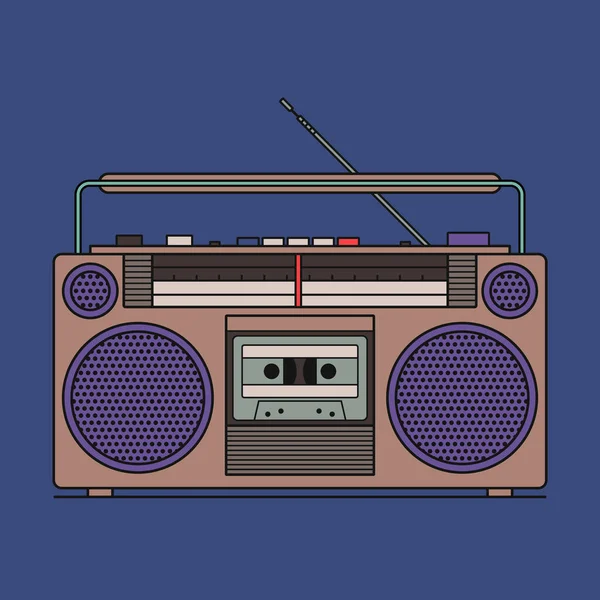 Ilustración Vectorial Grabadora Cassette Retro Aislada Sobre Fondo Azul Icono — Archivo Imágenes Vectoriales