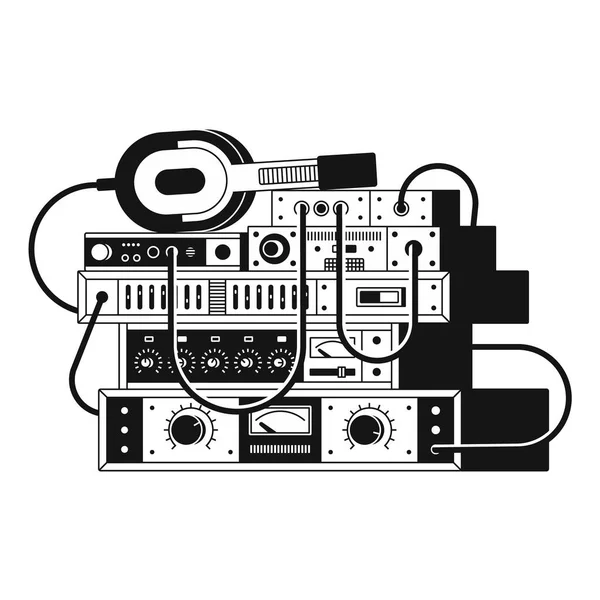 Ilustración Vectorial Blanco Negro Amplificadores Música Auriculares Fondo Blanco — Archivo Imágenes Vectoriales