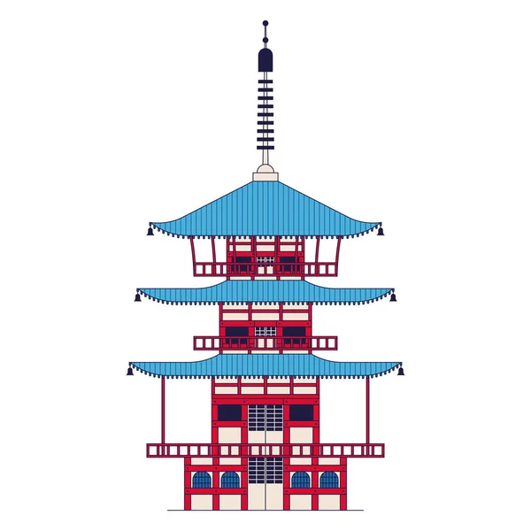 Ilustración Vectorial Del Templo Japonés Pagoda Chureito Icono Del Esquema — Vector de stock