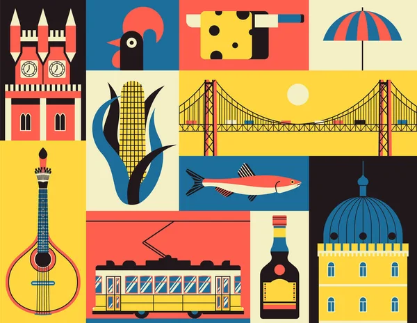 Los Símbolos Históricos Lisboa Portugal Icono Vectorial Estilo Plano Hito — Archivo Imágenes Vectoriales