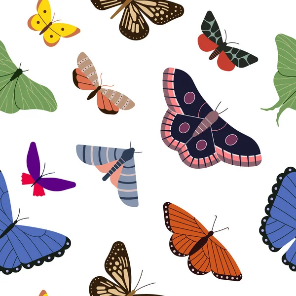 Безшовний Візерунок Кольоровими Метеликами Векторні Ілюстрації Білий Фон Стокова Ілюстрація
