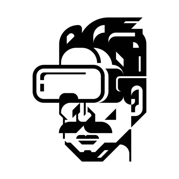 Чоловік Силует Носить Пристрій Віртуальної Реальності Векторні Ілюстрації Плоска Піктограма Стокова Ілюстрація