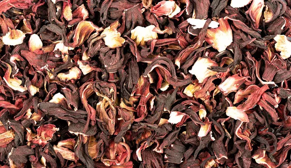 Draufsicht Hintergrund Der Getrockneten Sudanesischen Rose Oder Hibiskus Blütenblätter Isoliert — Stockfoto