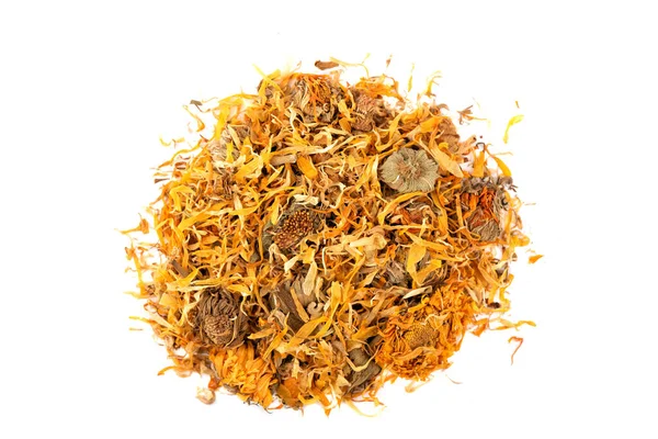 Calendula Officinalis Oder Ringelblume Trockener Tee Blüten Isoliert Auf Weißem — Stockfoto